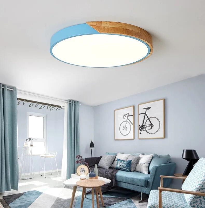 Coloria | Moderne LED-plafondlamp met houten afwerking & afstandsbediening