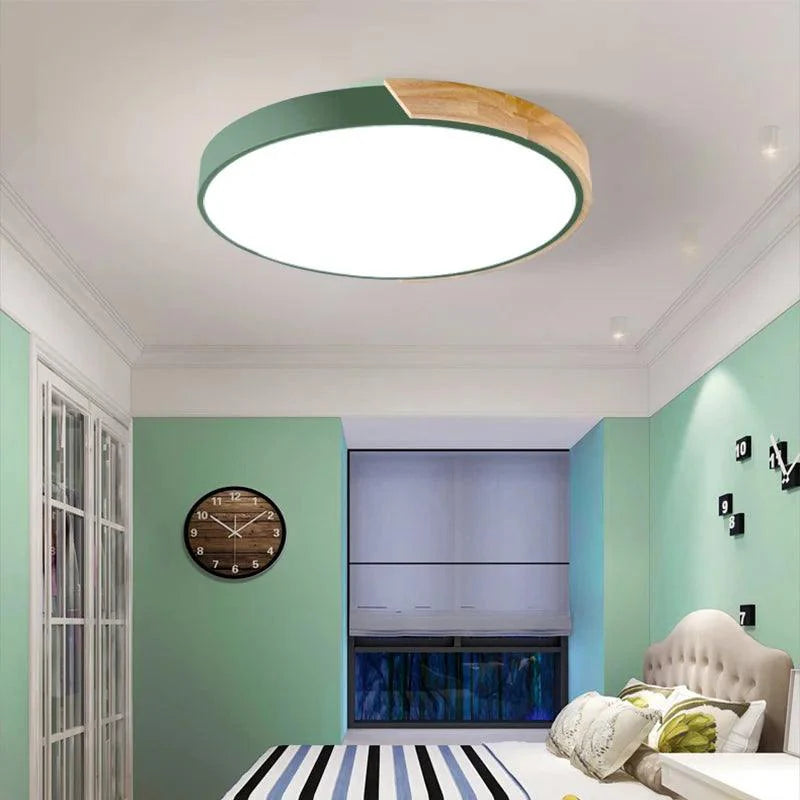 Coloria | Moderne LED-plafondlamp met houten afwerking & afstandsbediening