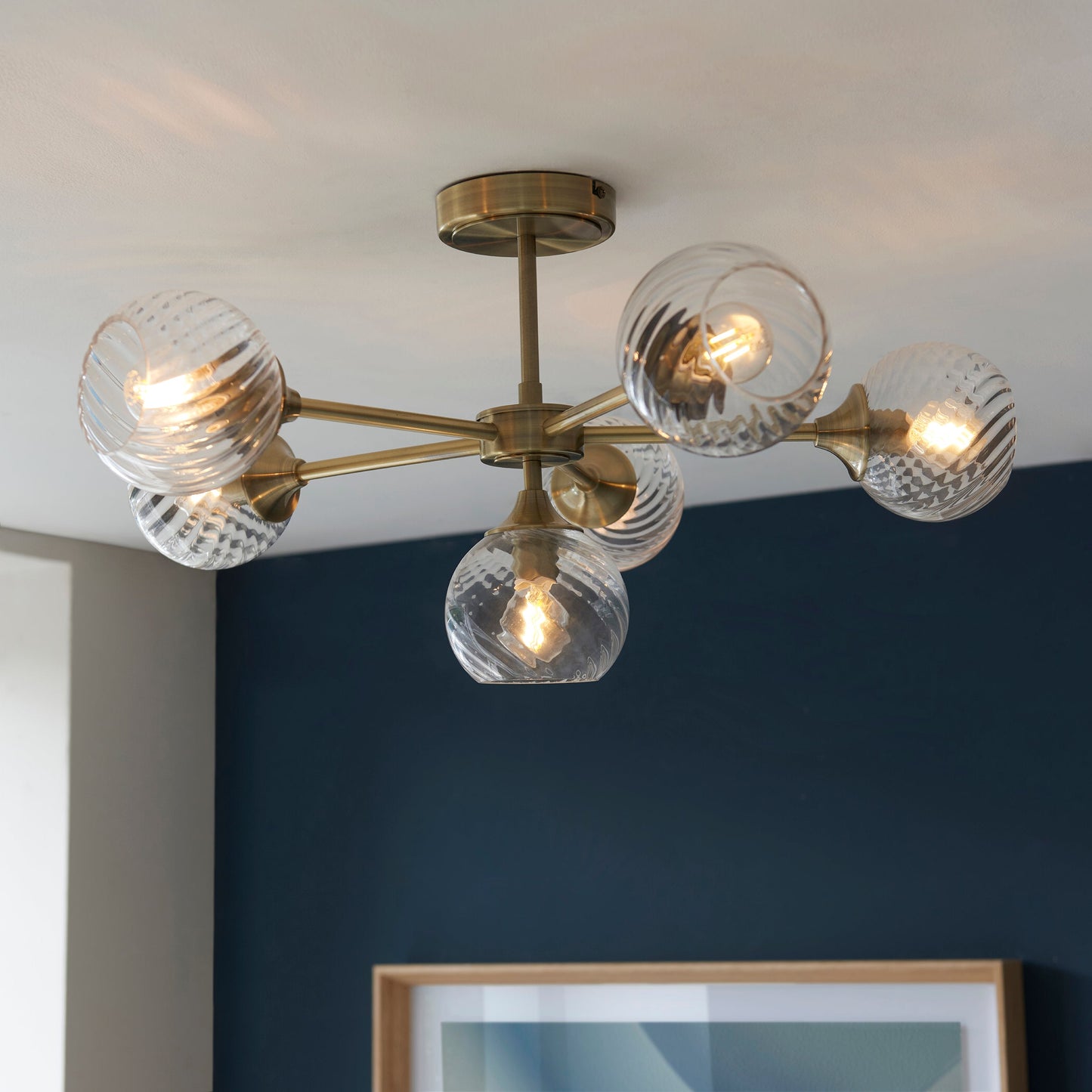 TwistLume | Semi-inbouwplafondlamp met 6 lampen en gedraaid glas