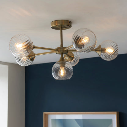 TwistLume | Semi-inbouwplafondlamp met 6 lampen en gedraaid glas