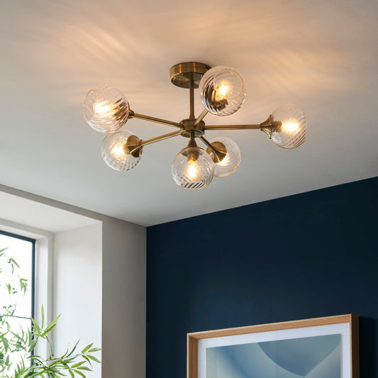 TwistLume | Semi-inbouwplafondlamp met 6 lampen en gedraaid glas