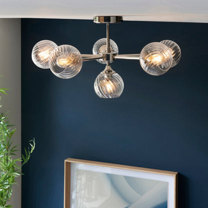 TwistLume | Semi-inbouwplafondlamp met 6 lampen en gedraaid glas