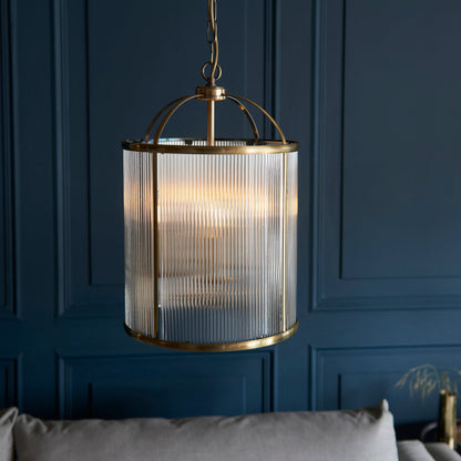Ribelle | Hanglamp van gestreept glas en antiek messing
