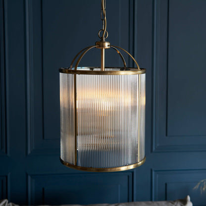 Ribelle | Hanglamp van gestreept glas en antiek messing