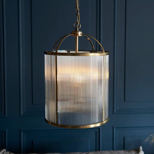 Ribelle | Hanglamp van gestreept glas en antiek messing