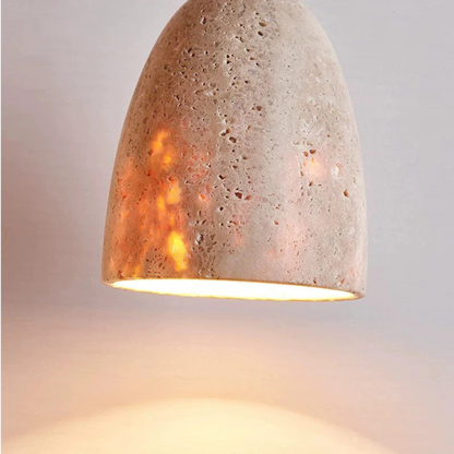 TerraLume | Handgemaakte hanglamp van travertijn en hout