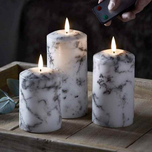 MarbelleGlow – Set van 3 LED-kaarsen met marmer effect