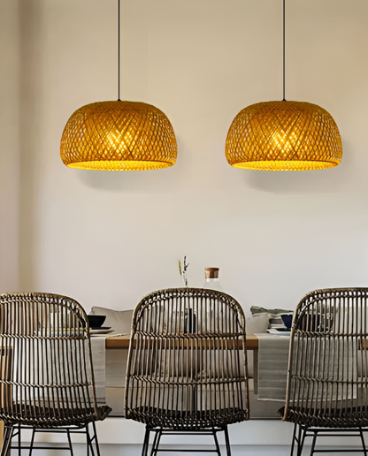 Dômea | Handgevlochten rotan en bamboe hanglamp Dôme