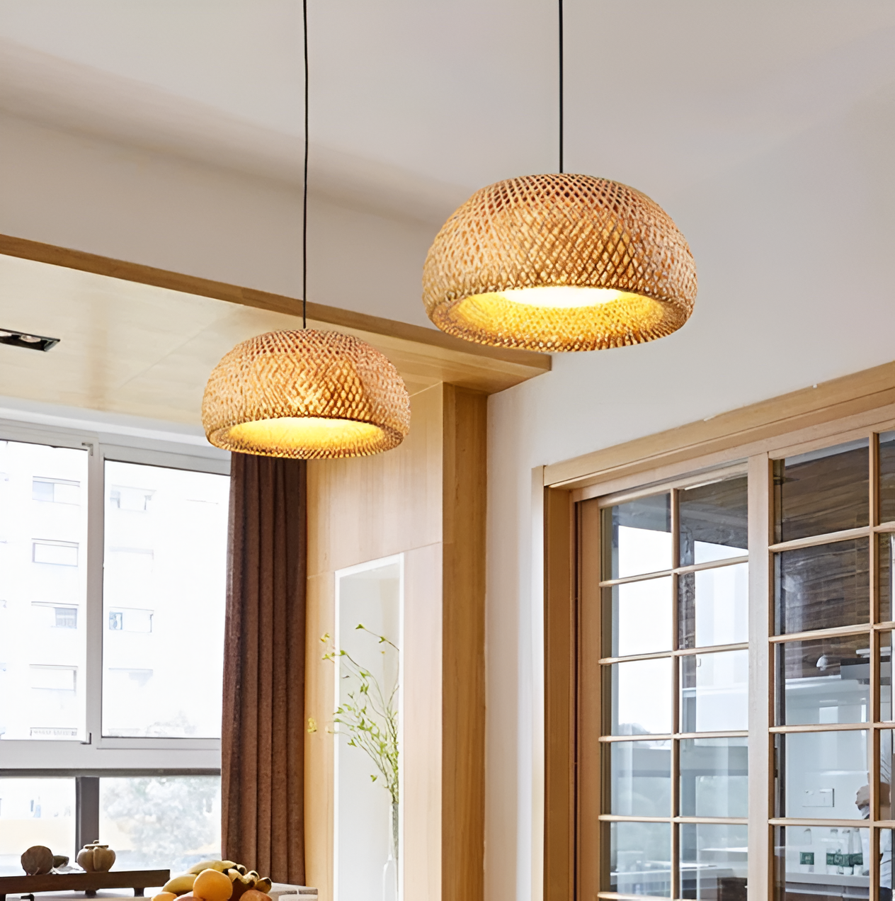 Dômea | Handgevlochten rotan en bamboe hanglamp Dôme