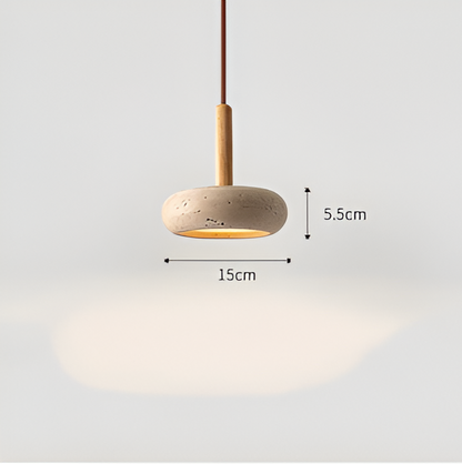 LumiMarm – Ronde hanglamp van travertin en hout