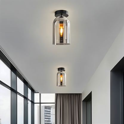 Aurévola | Semi-Inbouw Plafondlamp Rond van Zwart & Goud Glas