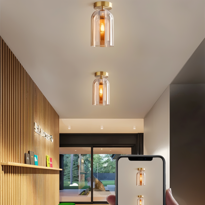 Aurévola | Semi-Inbouw Plafondlamp Rond van Zwart & Goud Glas