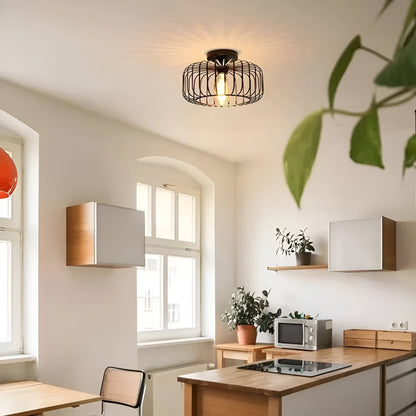 Cageon | Zwarte Plafondlamp Industriële Kooi Stijl