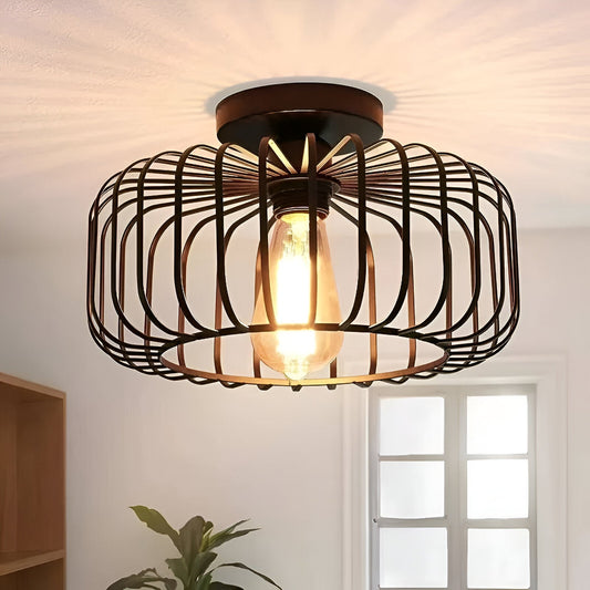Cageon | Zwarte Plafondlamp Industriële Kooi Stijl
