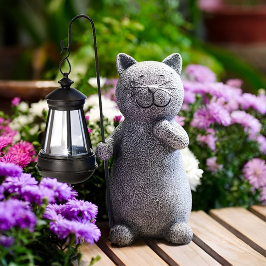 SolarPaw – Zonnekattenbeeld met Lantaarn voor Tuin