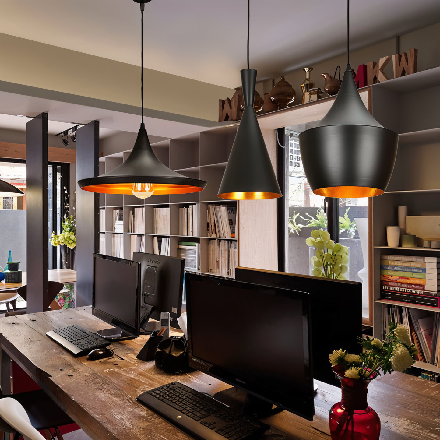 Geomora | Moderne geometrische LED-hanglamp in zwart en wit aluminium
