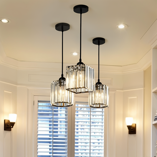 Auréalis | Vierkante Zwarte & Gouden Hanglamp met Kristaldetails