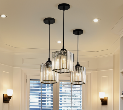Auréalis | Vierkante Zwarte & Gouden Hanglamp met Kristaldetails