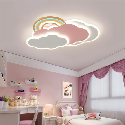 PinkCloud – LED-plafondlamp gekleurd Wolk en Regenboog