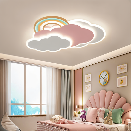 PinkCloud – LED-plafondlamp gekleurd Wolk en Regenboog