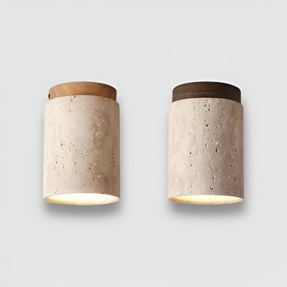 Travellis | LED-plafondlamp in travertin en hout