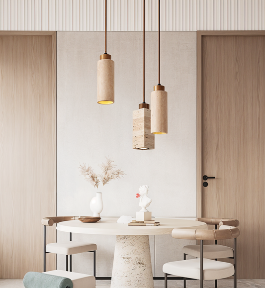 MarmoFina – Cilindrische hanglamp van marmer en hout