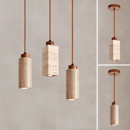 MarmoFina – Cilindrische hanglamp van marmer en hout