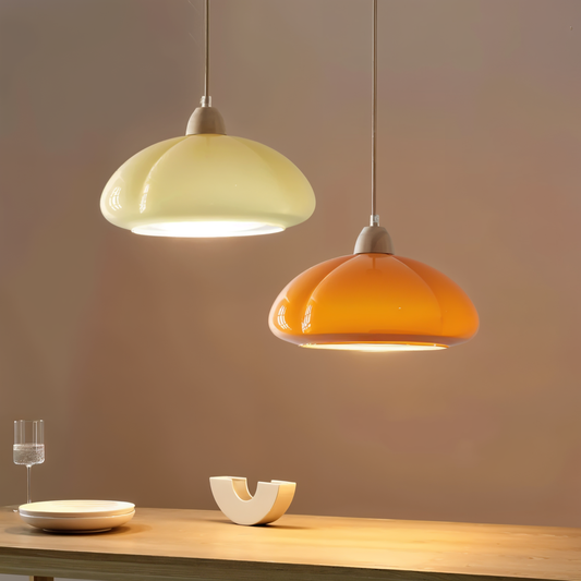 Gourmelle | Retro Pompoen Hanglamp in Glas en Hout – Natuurlijk Noord-Europees Stijl