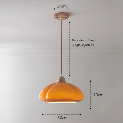 Gourmelle | Retro Pompoen Hanglamp in Glas en Hout – Natuurlijk Noord-Europees Stijl