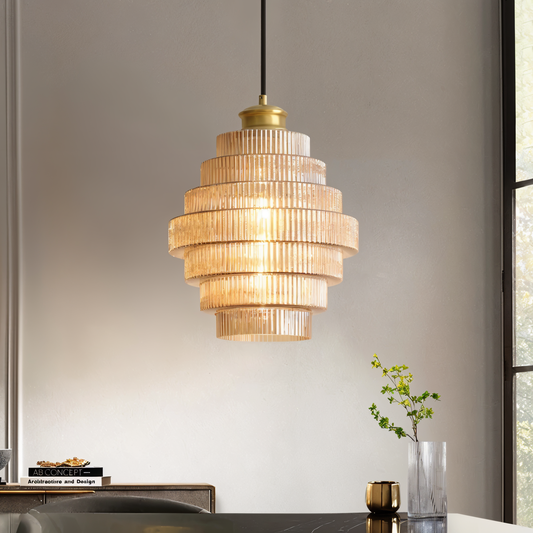 BrassLayer – Retro hanglamp van glas en messing met gelaagd ontwerp