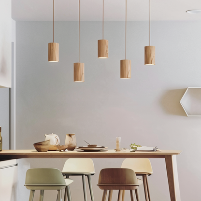 TimberGlow | Cilindrische hanglamp van essen- of acaciahout