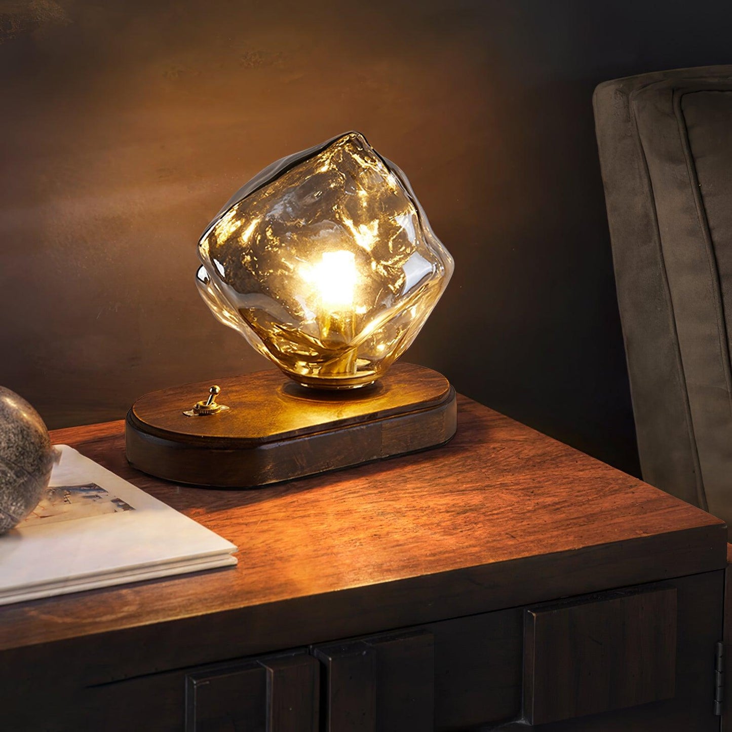 GlacierStone – Lampe de Table en Verre Imitation Pierre de Glace