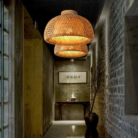 Bambelune | Plafondlamp Natuurlijk van Bamboe en Met de Hand Gevlochten Wilg