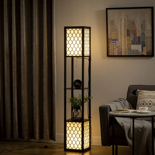 LumièreColonne – Vloerlamp met Planken en Holle Lampenkappen