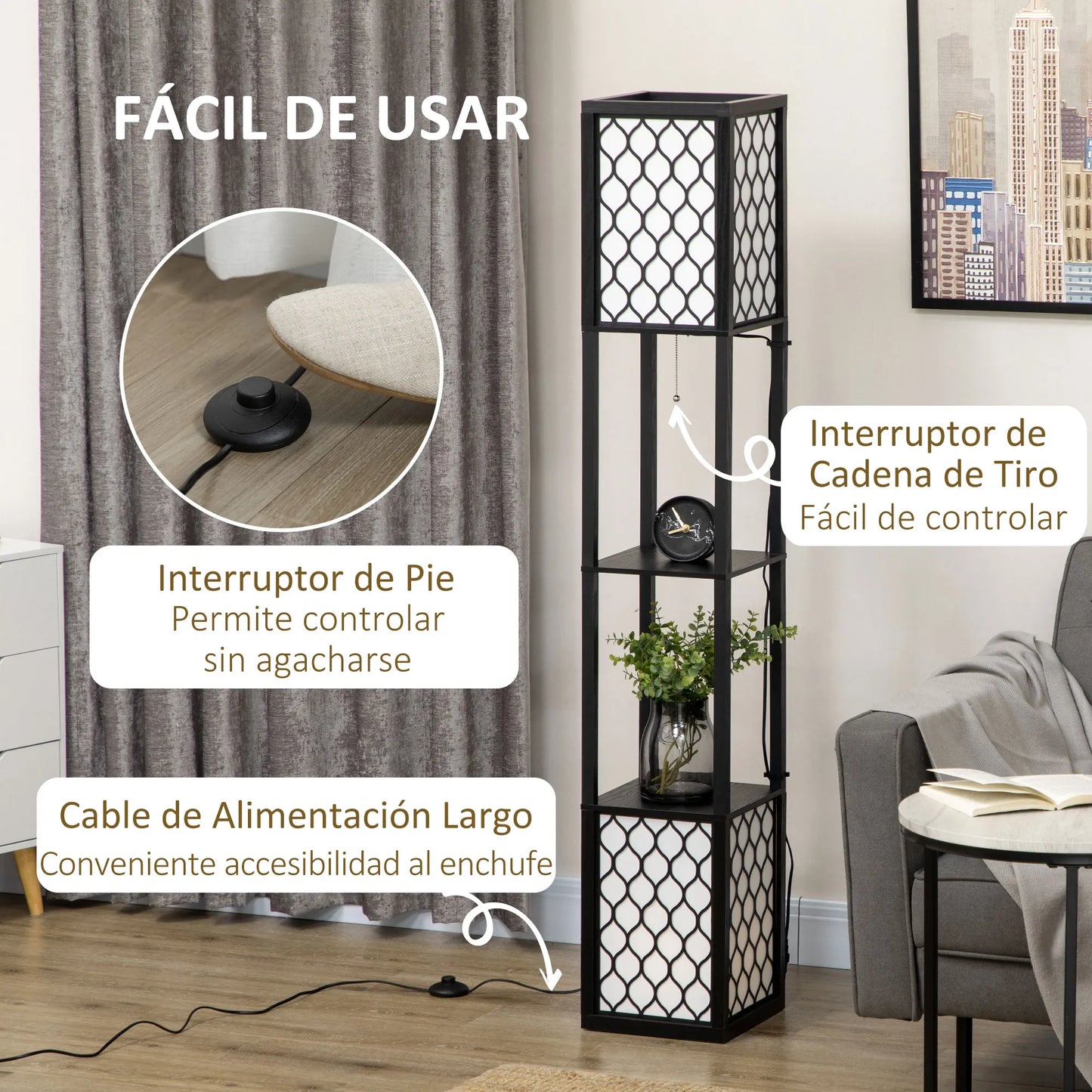 LumièreColonne – Lampe de Sol avec Étagères et Abat-Jours Creux