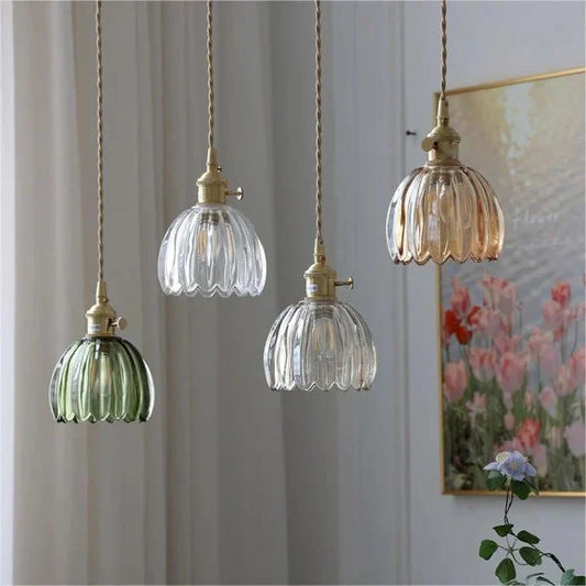 FloraEdo – Japanse Retro Hanglamp in Glas met Bloemen