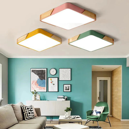 Coloria | Moderne LED-plafondlamp met houten afwerking & afstandsbediening